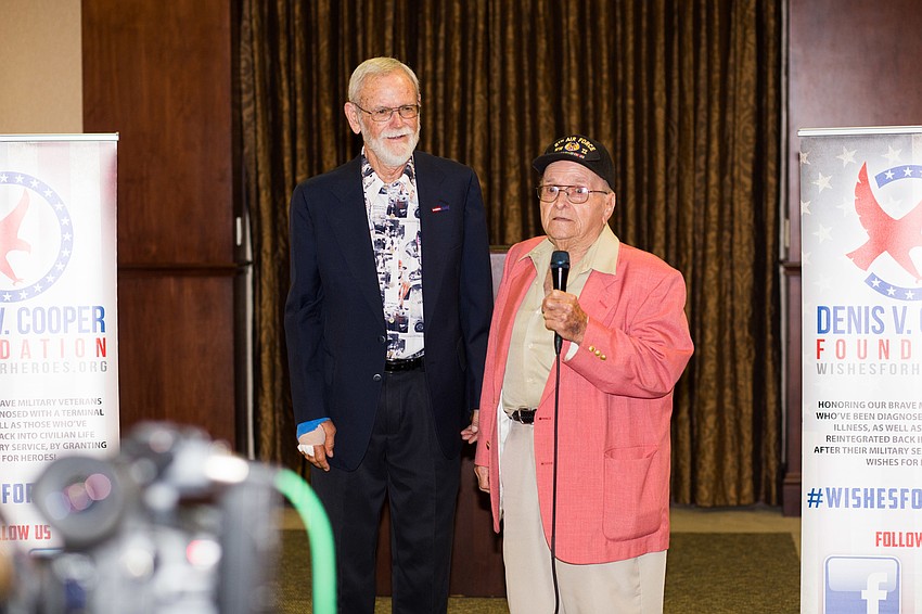 Clarence Addy, one of the guest speakers, entertained audience with his jokes and war stories.