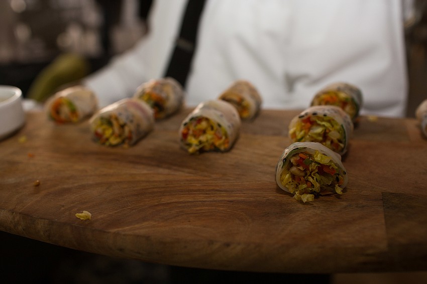 Spring rolls were passed around for guests.