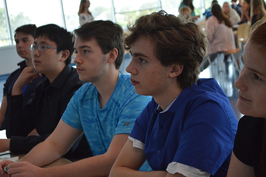 Braden River High's Stephen Coppa and Lakewood Ranch High's Craig Hagerman field medical questions.