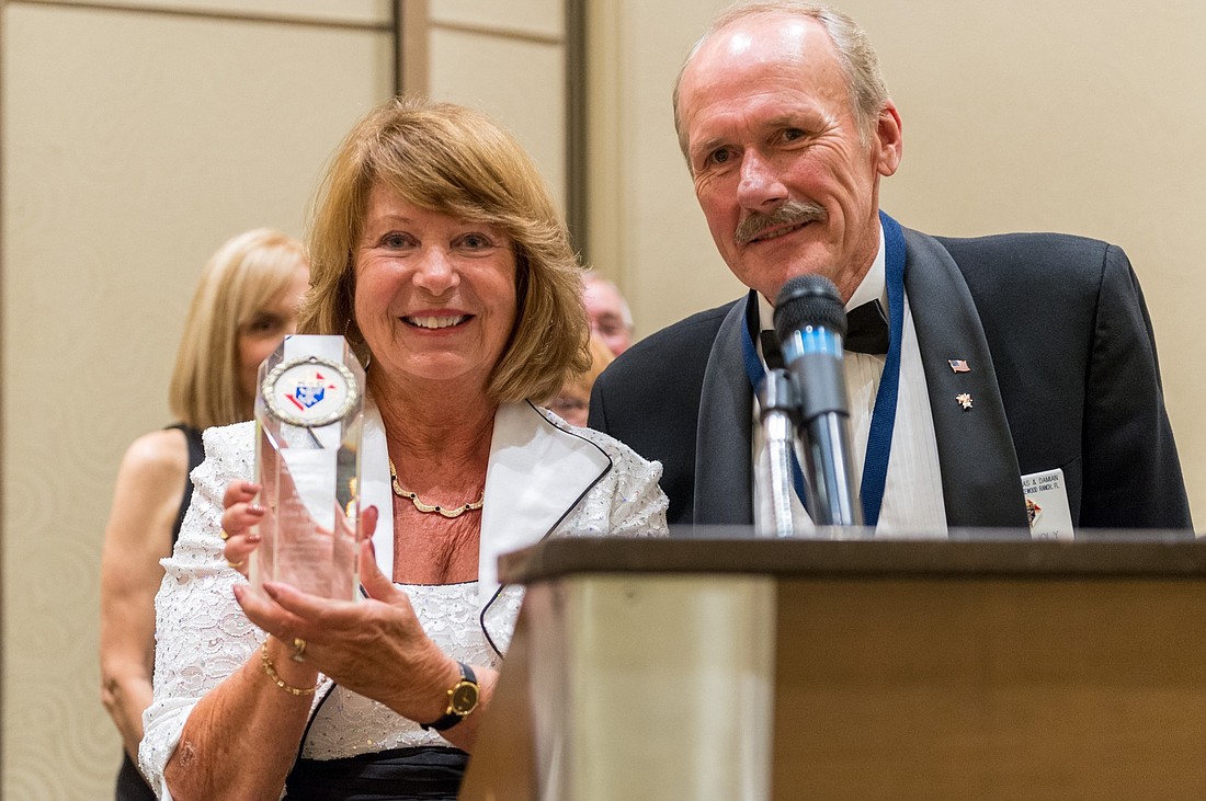 Regina and John Joly accept their "Family of the Year"award at the Florida State Council of the Knights of Columbus State Convention at the Hyatt Regency in Orlando May 30. Courtesy photo