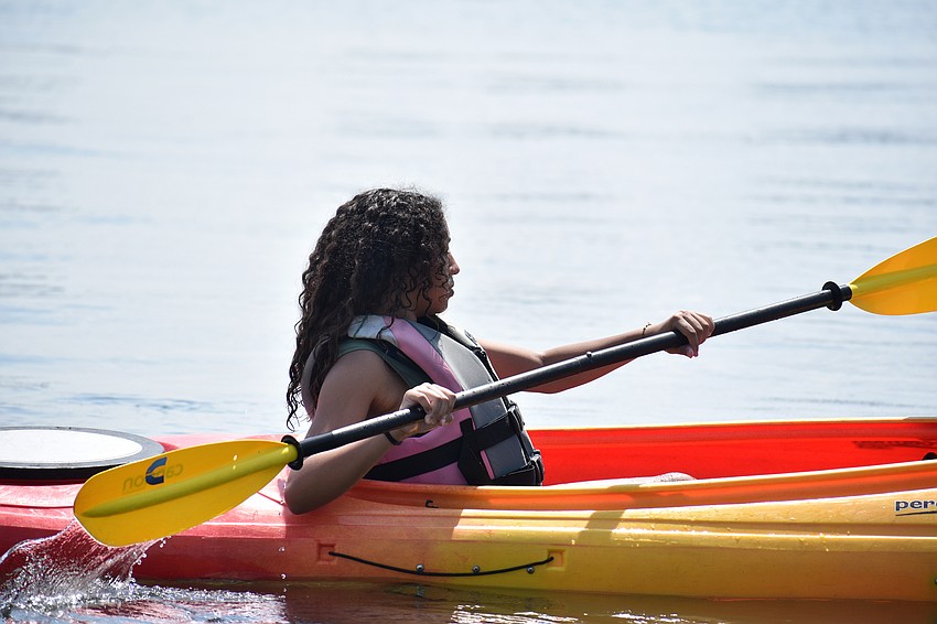 Celina Spells works her way out on the bay.