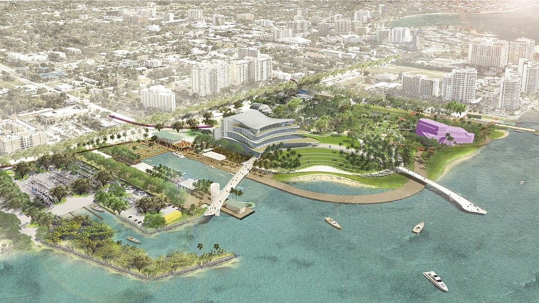 This rendering depicts The Bay&#39;s finalized master plan concept for revitalizing the area around the Van Wezel.
