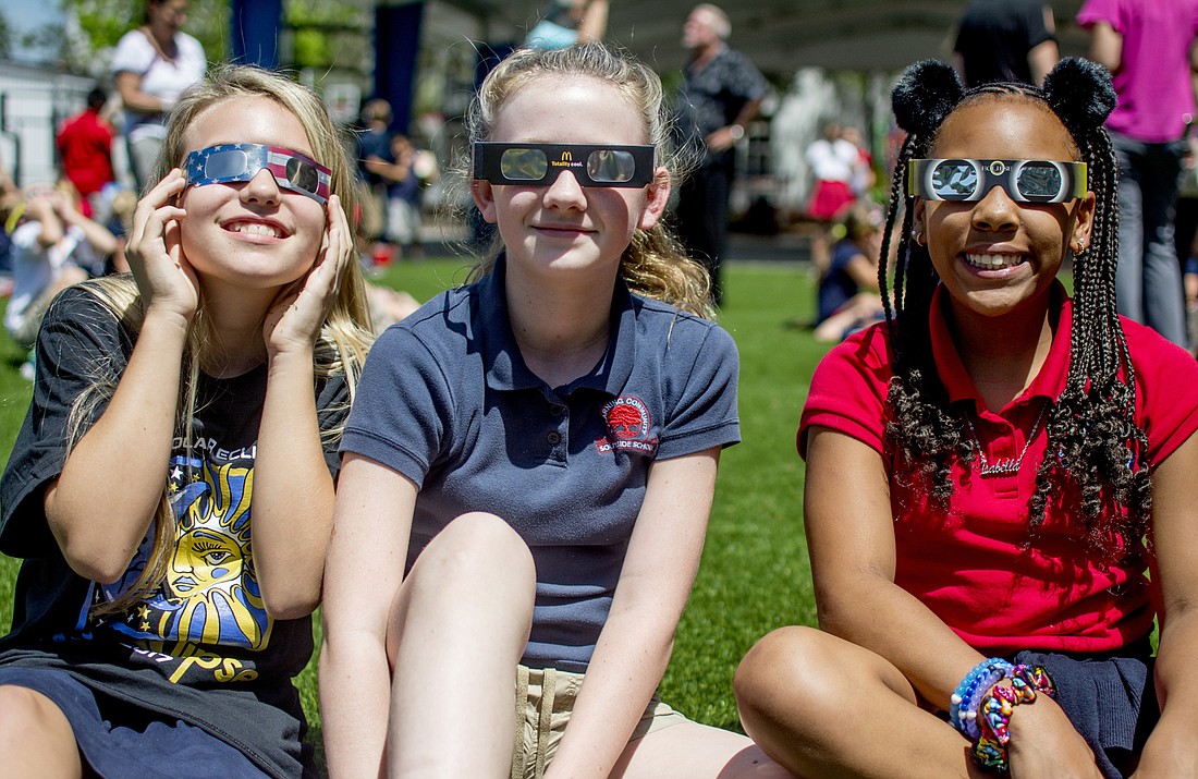 Southside Elementary students check out a solar eclipse last year.