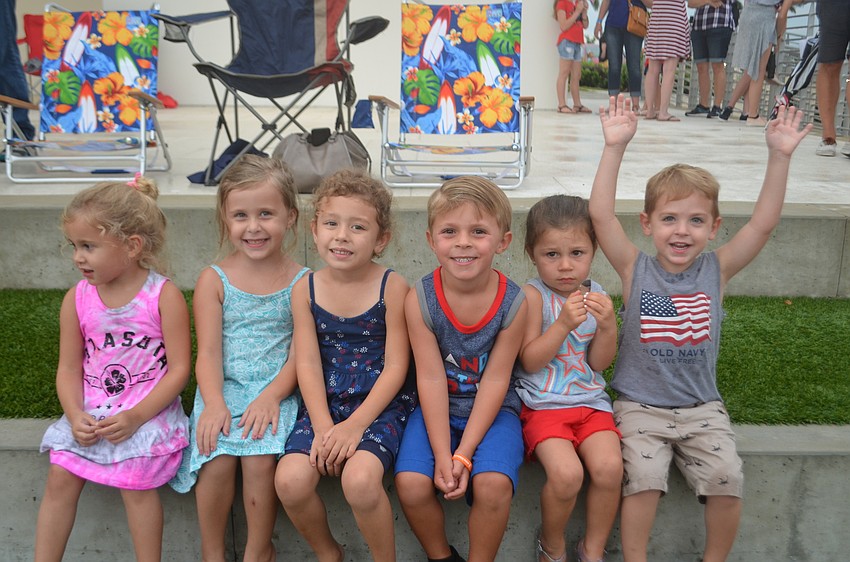 Sarasota's Kenna Haldane, 5, Nalia Haldane, 5, Scarlet Zacharias, 4, Cameron Ellis, 4, Kyla Ellis, 2, and Greyson Zacharias, 4, can't wait for the fireworks.
