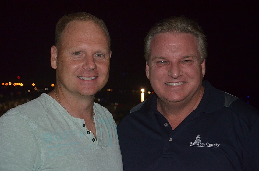 Sarasota's Nik Wallenda and Mike Moran chat before the show starts.
