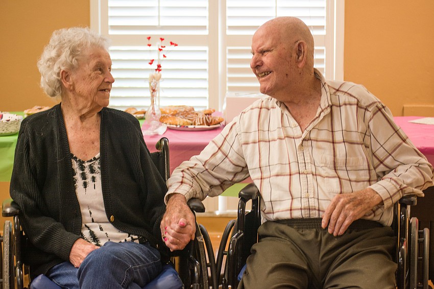 Sarasota Health and Rehabilitation Center residents Barbara and Ivan Perkins celebrate 75 years of marriage.
