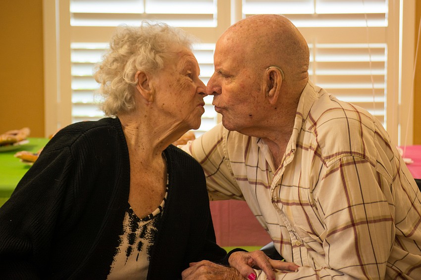 Sarasota Health and Rehabilitation Center residents Barbara and Ivan Perkins celebrate 75 years of marriage.