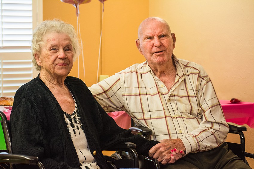 Sarasota Health and Rehabilitation Center residents Barbara and Ivan Perkins celebrate 75 years of marriage.
