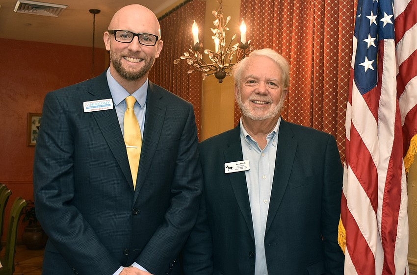 Sarasota County School Board candidate for the District 1 seat Nick Guy and Longboat Key Democratic Club President Ken Marsh.