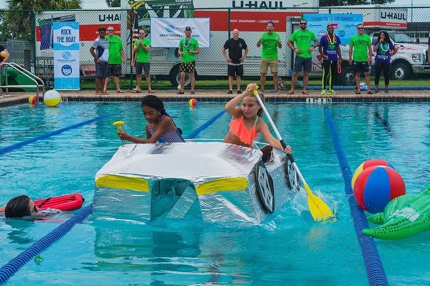 Aaleeyah B. and Camila B. paddle their way forward.