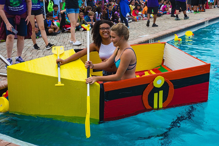 Jazelyn W. and Madelyn F. reach the finish line.