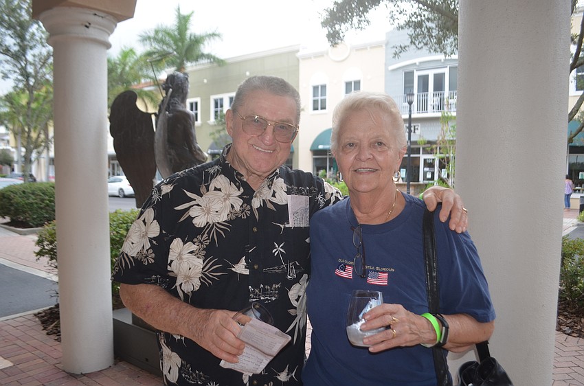 Sarasota's Bob and Joan Kolton stop along the Wine Walk Wednesday trail.