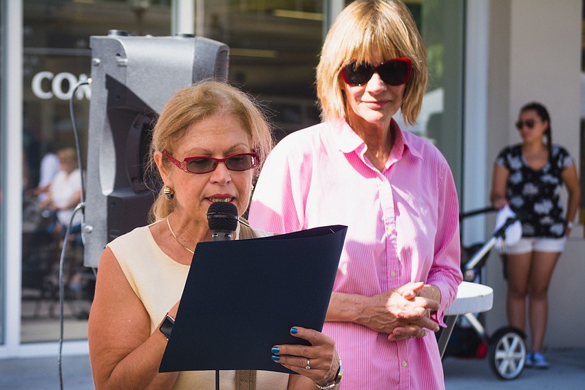 Mayor Liz Alpert reads a proclamation that establishes August as Breastfeeding Awareness Month.