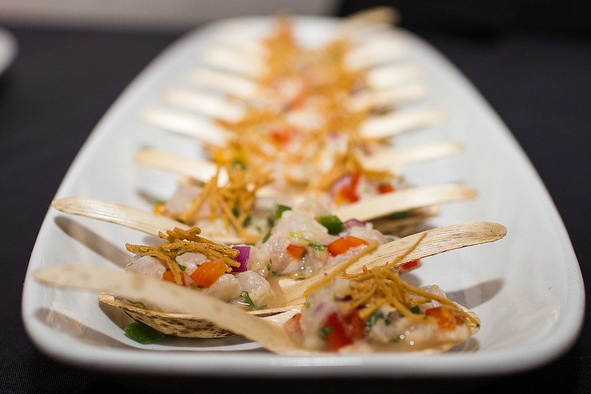 Fins at Sharkys conveniently served its mutton snapper ceviche on spoons.