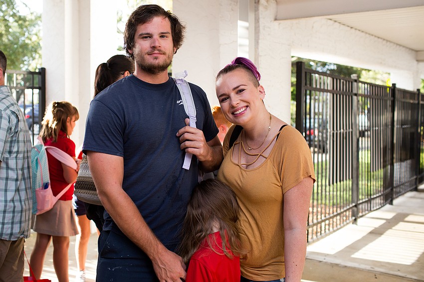 Drew, Kinslie and Hannah Stolarsky at Southside Elementary. Kinslie was a little shy on her first day of school.