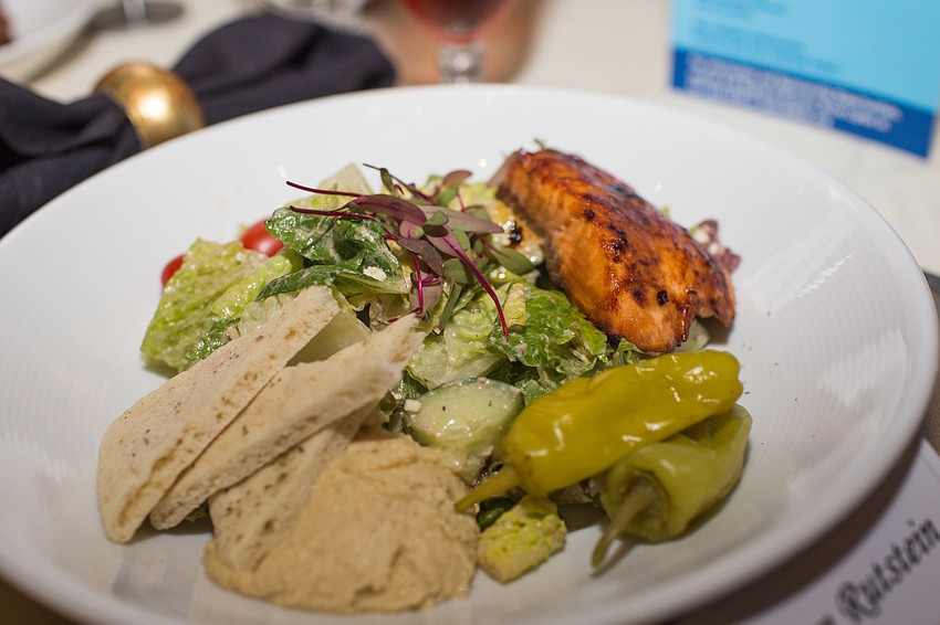Guests were served a salad entree and chocolate mousse cake.