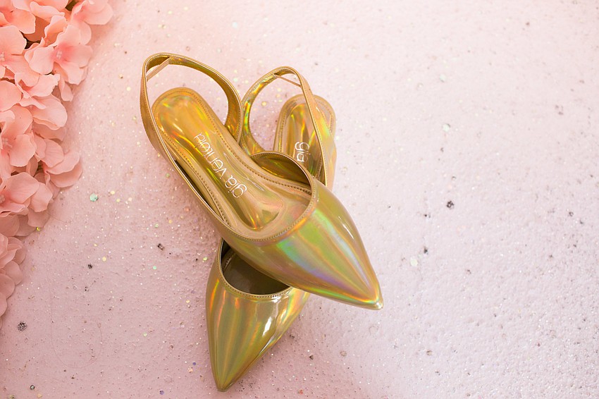 Gia Ventola, gold metallic shoes, $149