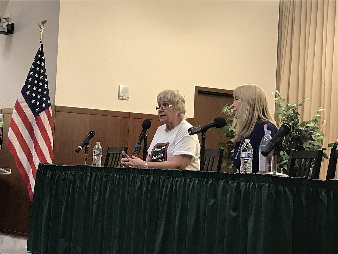 District 4 school board member Shirley Brown and candidate Karen Rose answer questions at the Saturday forum, hosted by University of South Florida Sarasota-Manatee.