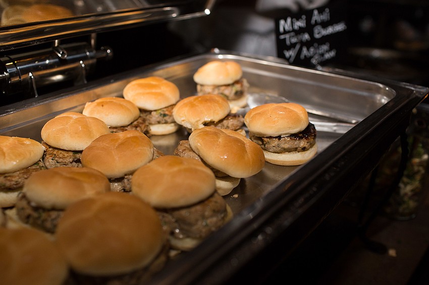 Dinner included mini ahi tuna burgers.