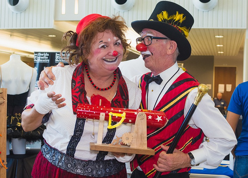 Circus Arts Conservatory's Karen Bell and Robin Eurich clown around.