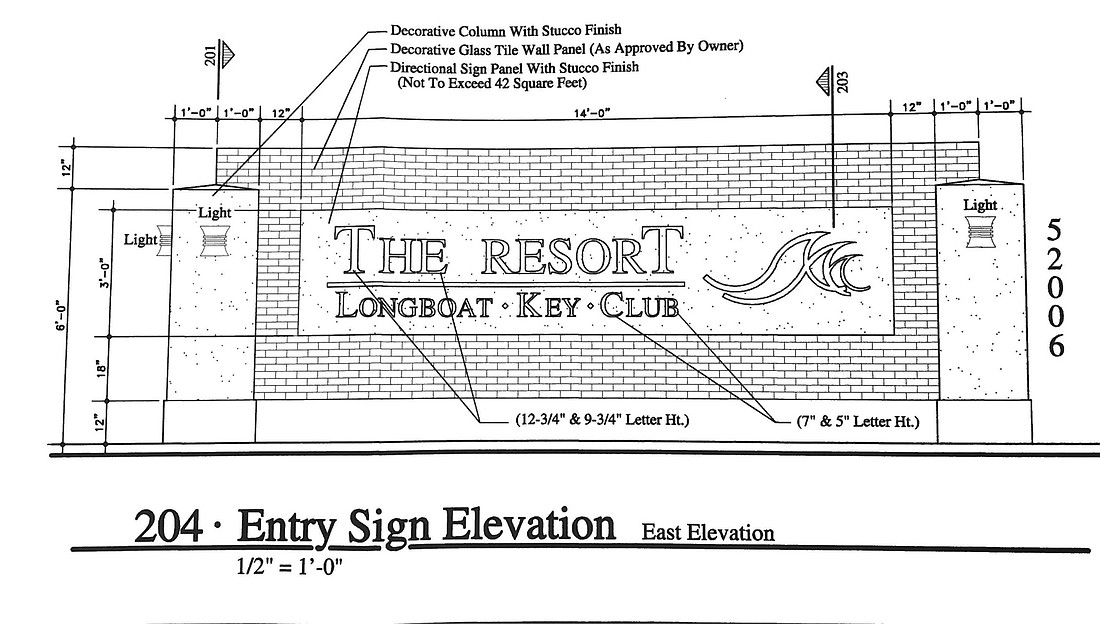 A rendering of the proposed sign for the new entrance to the Resort at Longboat Key Club.