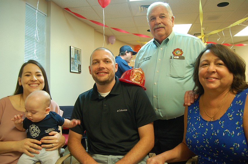 Lou Gagliardi's family was on hand: Daughter Sarah Harrigan, 5-month-old grandson Thomas, son-in-law Donal Harrigan and wife Gail.