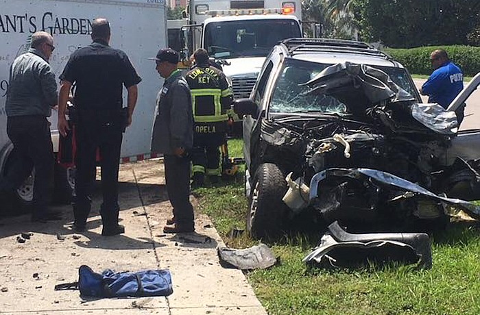 Police closed Gulf of Mexico Drive for 15 minutes while clearing the wreckage of a two-car collision.