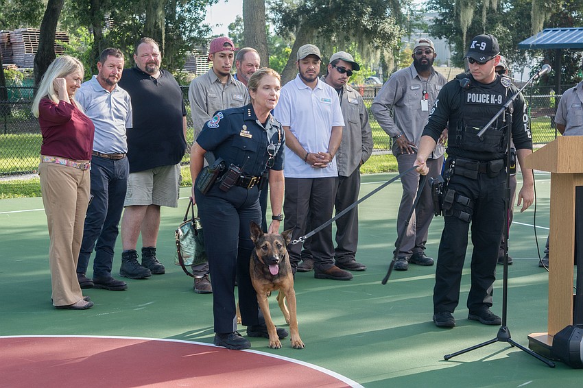 Sarasota Chief of Police Bernadette DiPino and K9 Bobbi make an appearance.