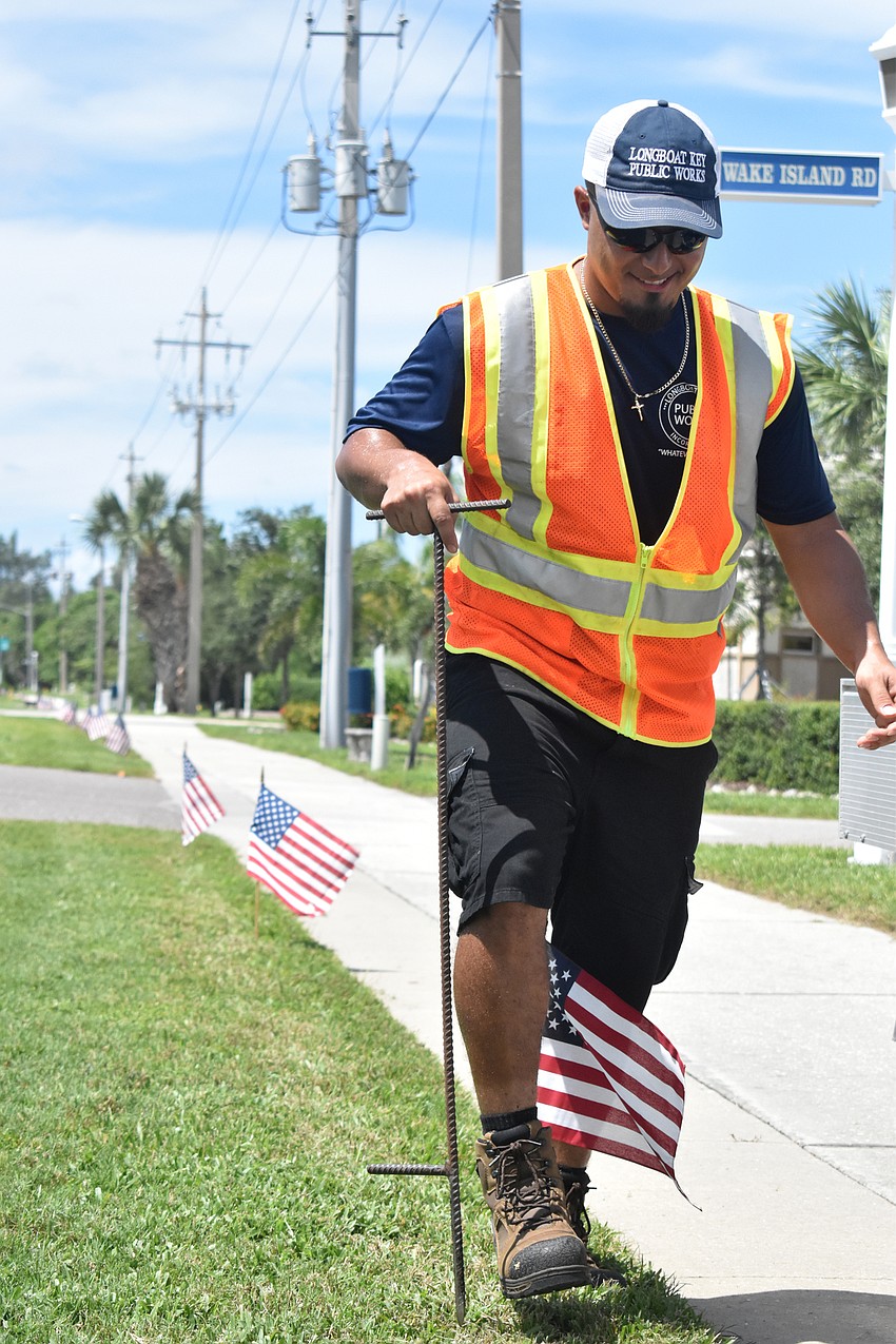 Jeremy Rodriguez paces about seven steps between each flag.