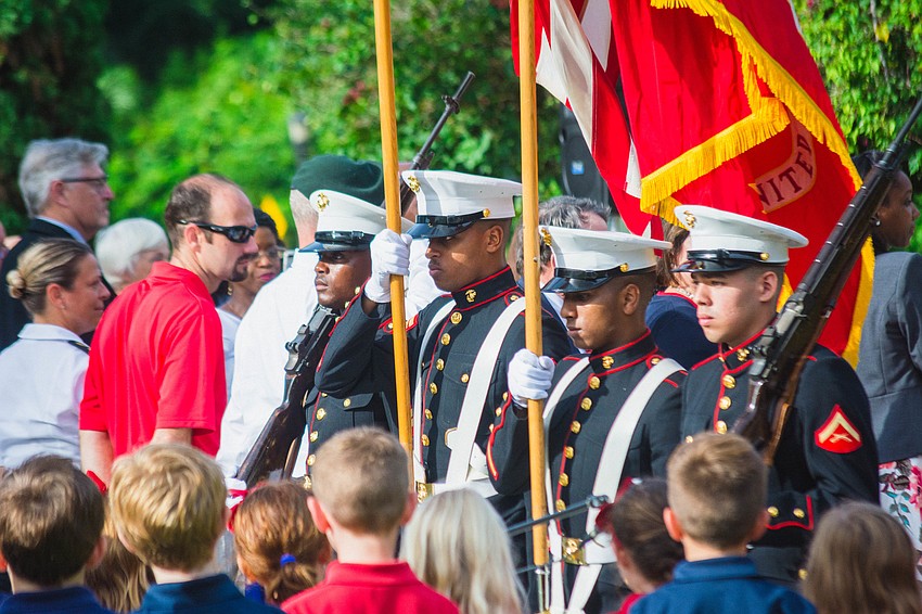 The ceremony opened with the posting of colors by Sarasota Military Academy students.