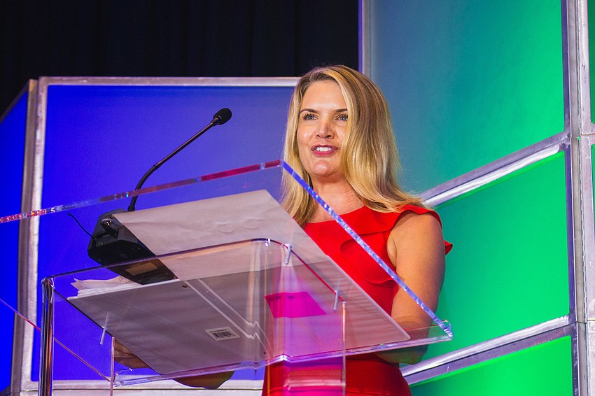 Lisa Nixon announces the Clyde Nixon Business Leadership Award.