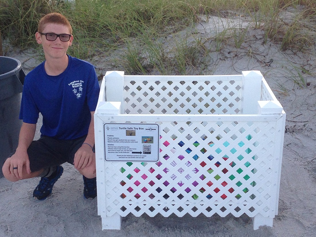Caleb Jameson said it took him 20 hours to design and build the box, which is  4 x 2.5 feet and anchored into the sand with posts. Courtesy photo