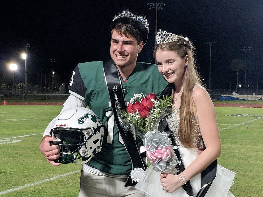 Lakewood Ranch Homecoming King (and Mustangs kicker/punter) Travis Freeman and Homecoming Queen Madi Grogan.