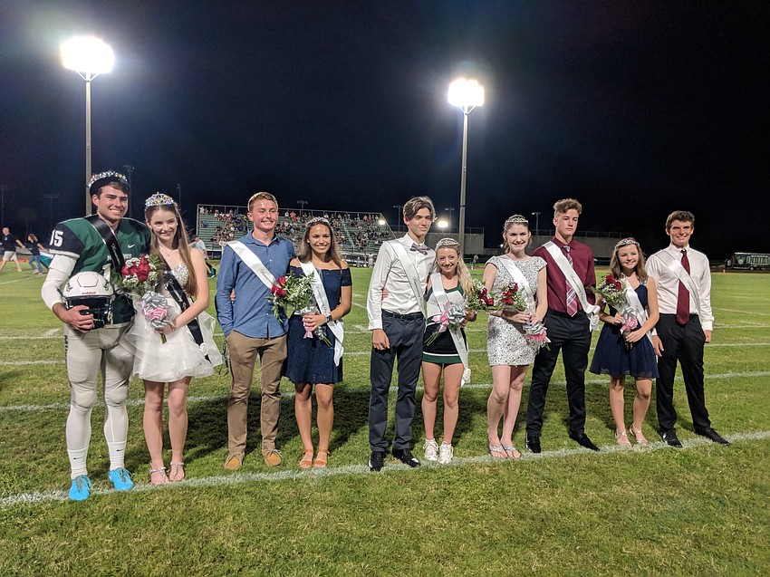 The Lakewood Ranch High Homecoming court was the star of the halftime show. That includes seniors Travis Freeman and Madi Grogan, the Homecoming King and Queen (left).