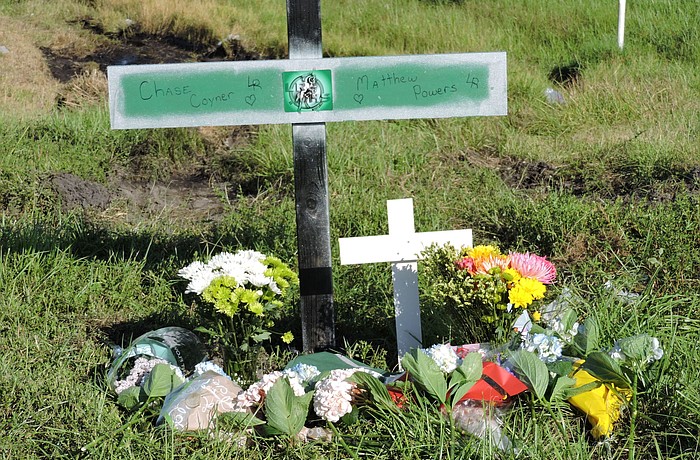 A memorial for two Lakewood Ranch High students who died in a two-car crash Saturday evening was beginning to take form Sunday.