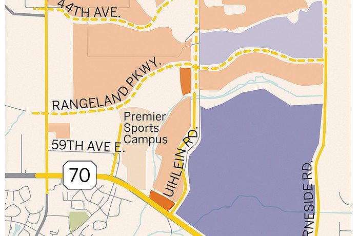 The projects considered are comprised of the three peach-colored areas adjacent to Lorraine Road.