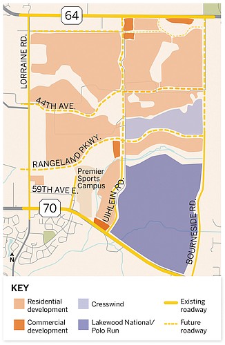 The projects considered are comprised of the three peach-colored areas adjacent to Lorraine Road.