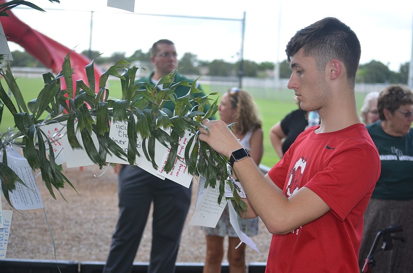 Tyler Moschella, 12th grade, says he wrote his note to Chase Coyner, which says that he will miss him a lot.