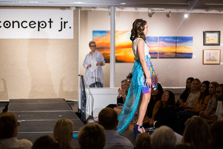 After getting her inspiration from the Florida beaches, Allison Layendecker made her dress from plastic, wood and seashells.