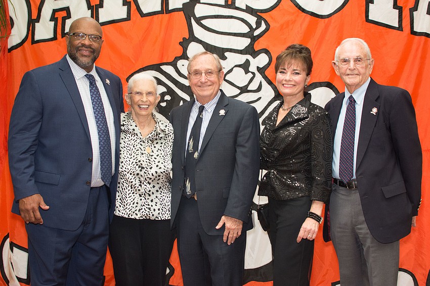 SHS Hall of Fame inductees Jimmy Dubose, Lou Ann Palmer, Lee Haworth, Dolly Jacobs and Ed Foster