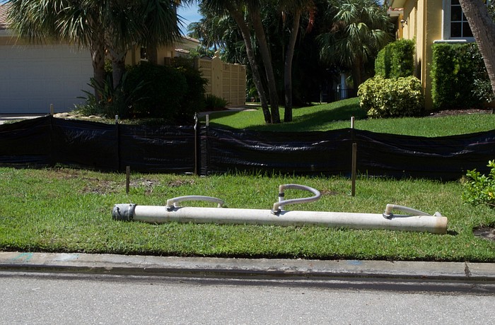Pipe in a front yard of Binnacle Point Drive