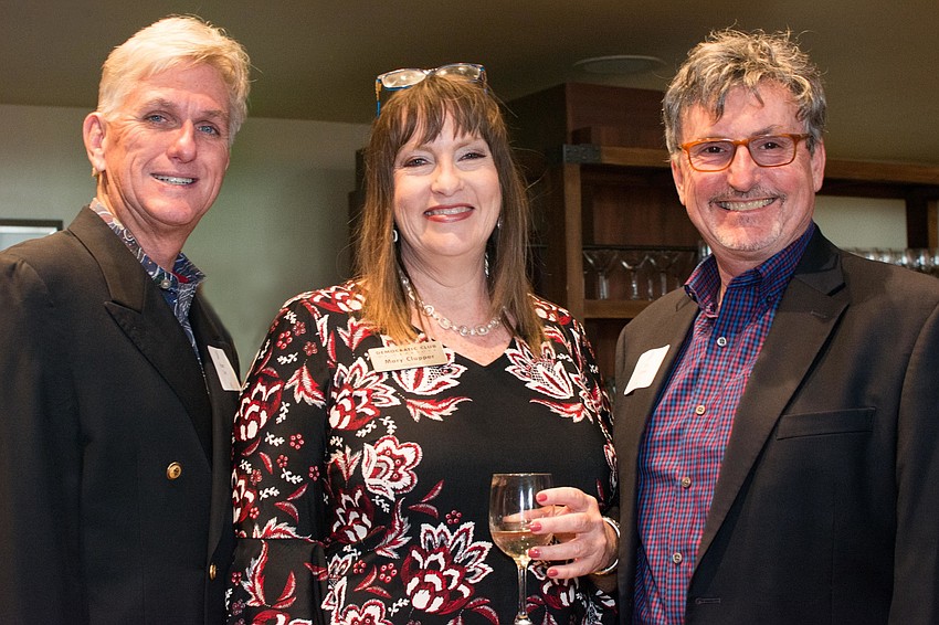 Robert Day, Democratic Club of Sarasota President Mary Clupper and Jim Grove