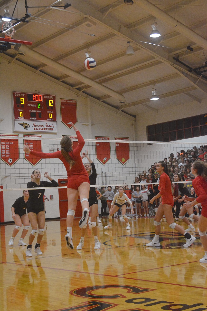 Kali Plattner leaps for a kill. Plattner finished with 18 kills and 11 digs.