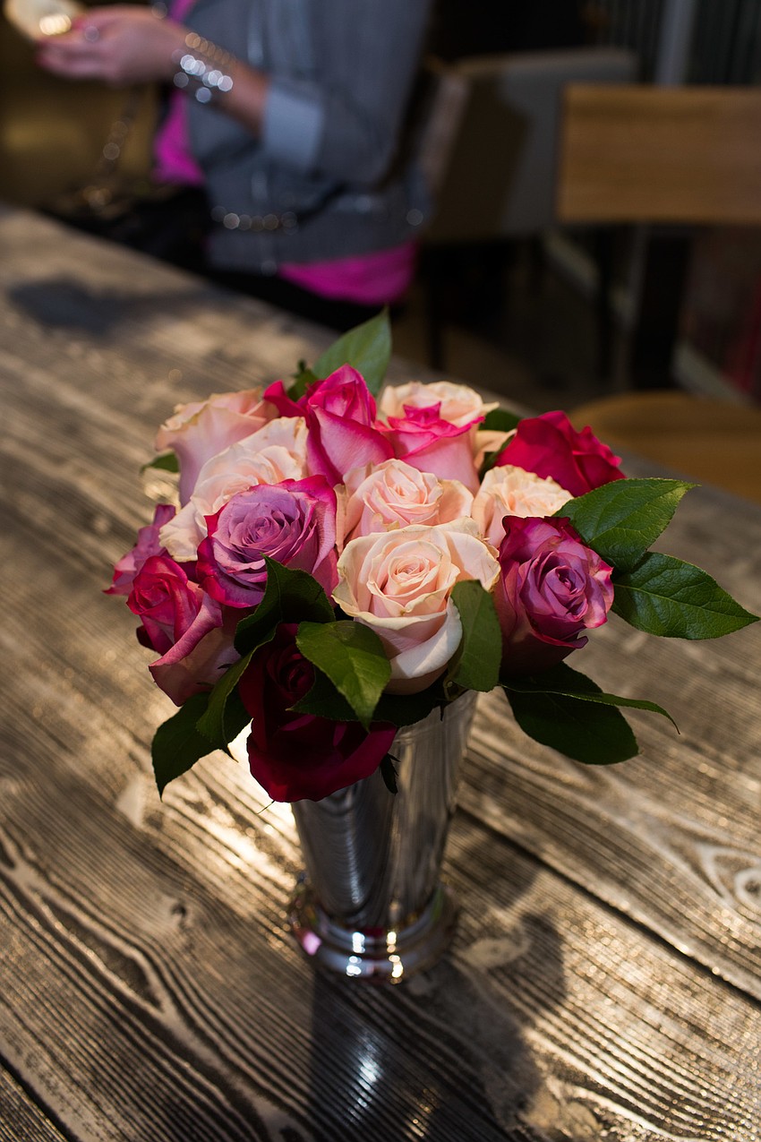 Roses decorated the tables.