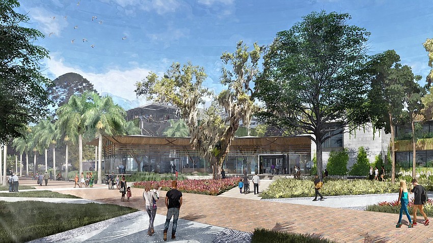 The creation of a pedestrian promenade on Palm Avenue attempts to preserve the historic character of the property.