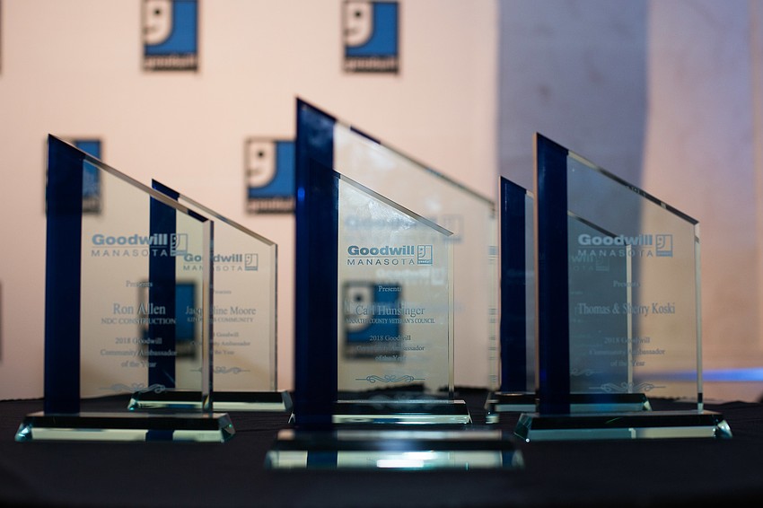 The awards for the honorees sat on stage.