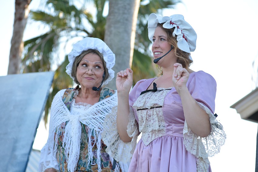 Widow Van Doom (Francesca Mendolia) and Mrs. Van Tassel (Jordan Lehman) figure out where he new schoolmaster will stay now that Van Tassel's sister arrived in Sleepy Hollow unexpectedly.