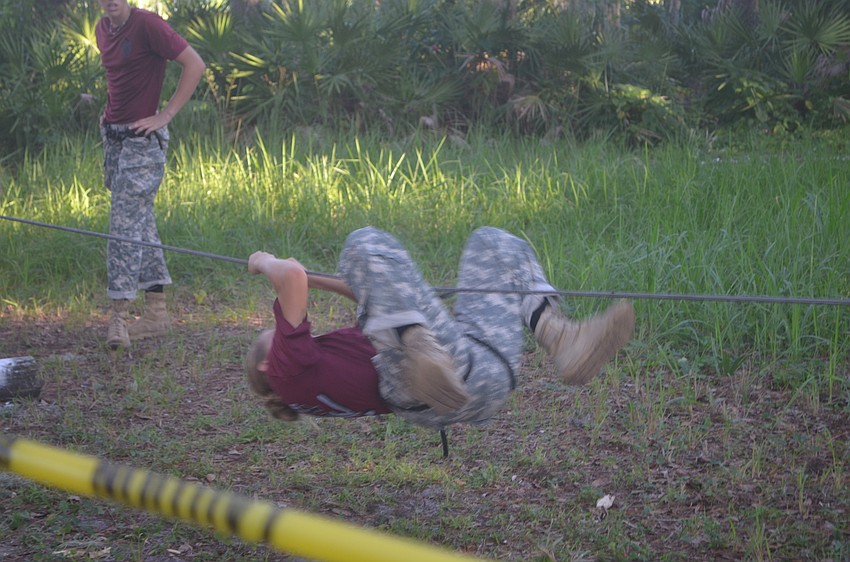 Sophomore Alexis Dimond flies through the challenge, as do the rest of her teammates. Braden River completes the rope bridge in one minute and 20 seconds.