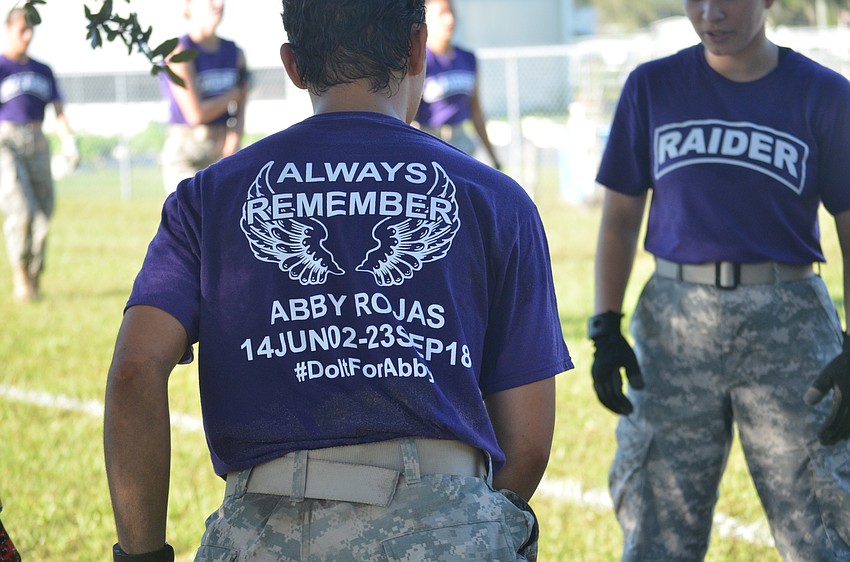 The shirts the Lakewood Ranch JROTC wears are in honor of Abby Rojas,  killed on Sept. 23.