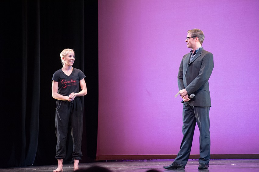 Sarasota Ballet instructor Claudia-Lynn Rightmire and Director of Education Christopher Hird introduce the dancers.